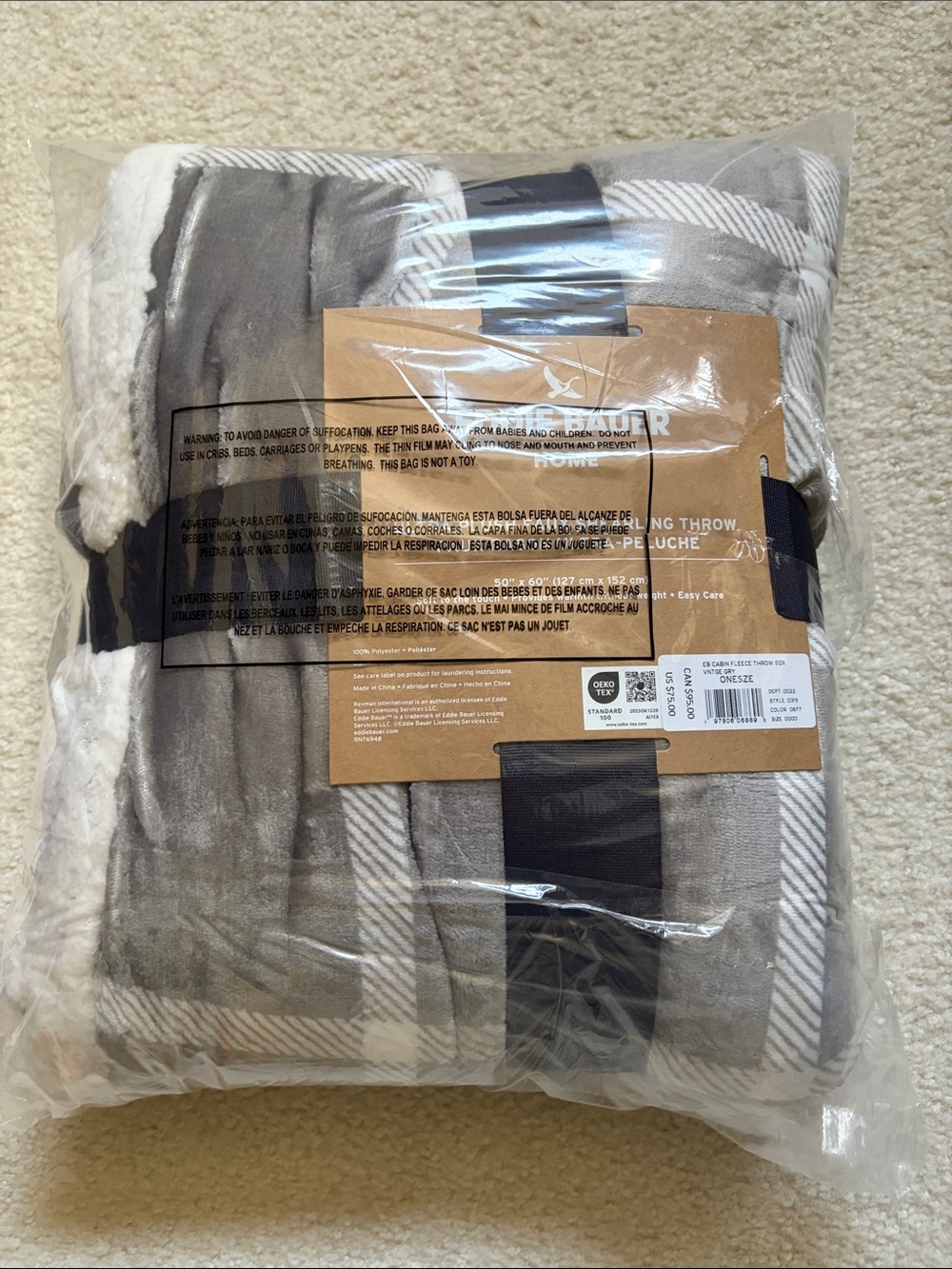 Eddie Bauer Ultra Plush Faux Shearling Throw - Gray and White